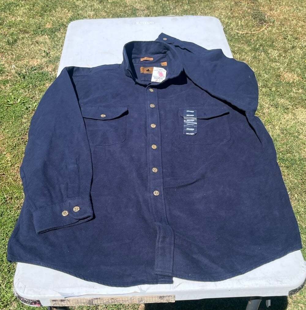 St. John's Bay Navy Blue Long Sleeve Chamois Cloth Button Up Shirt XL